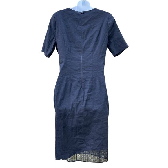 Elie Tahari Black Linen Exposed Zipper Mesh Short Sleeve Shift Dress - Picture 2 of 7